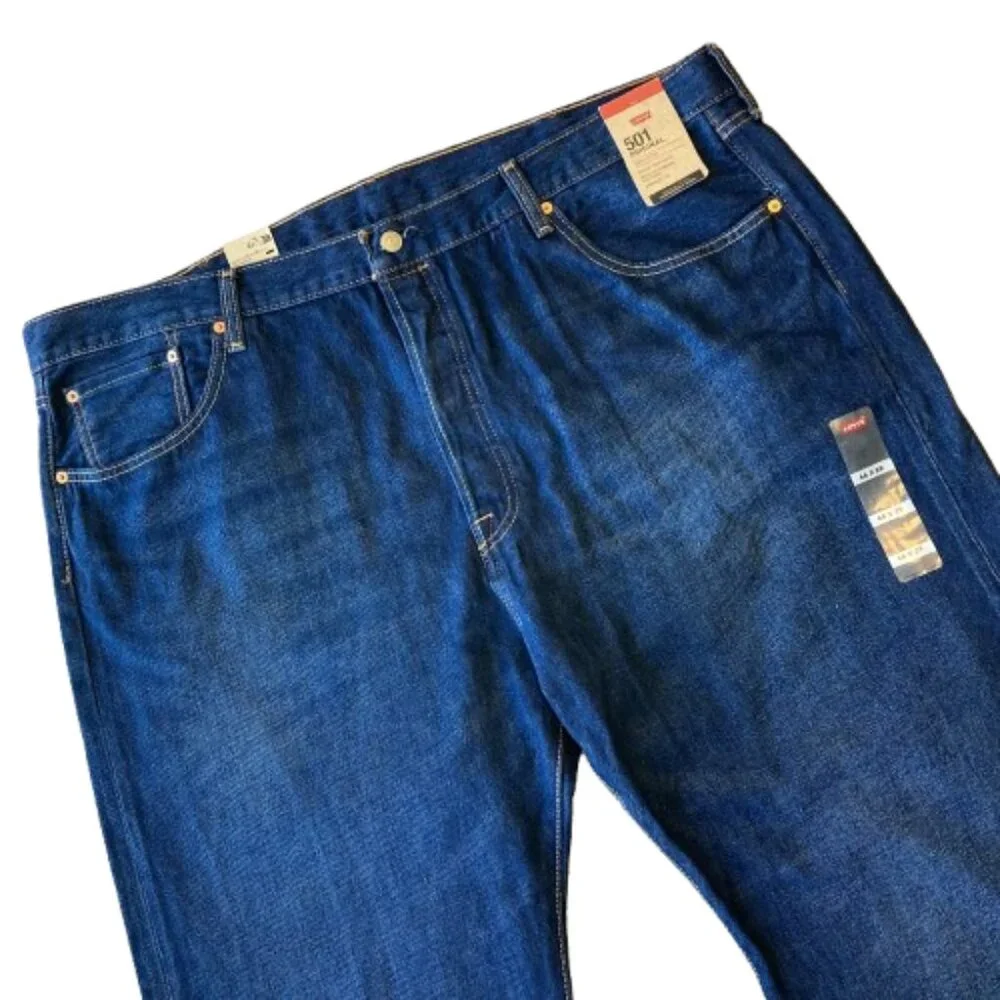 Levi's Men's 501 Original Fit Jeans Straight Leg Button Fly 46x29 Dark Wash NWT